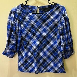 Laundry by Shelli Segal Blue Plaid Women's Top M